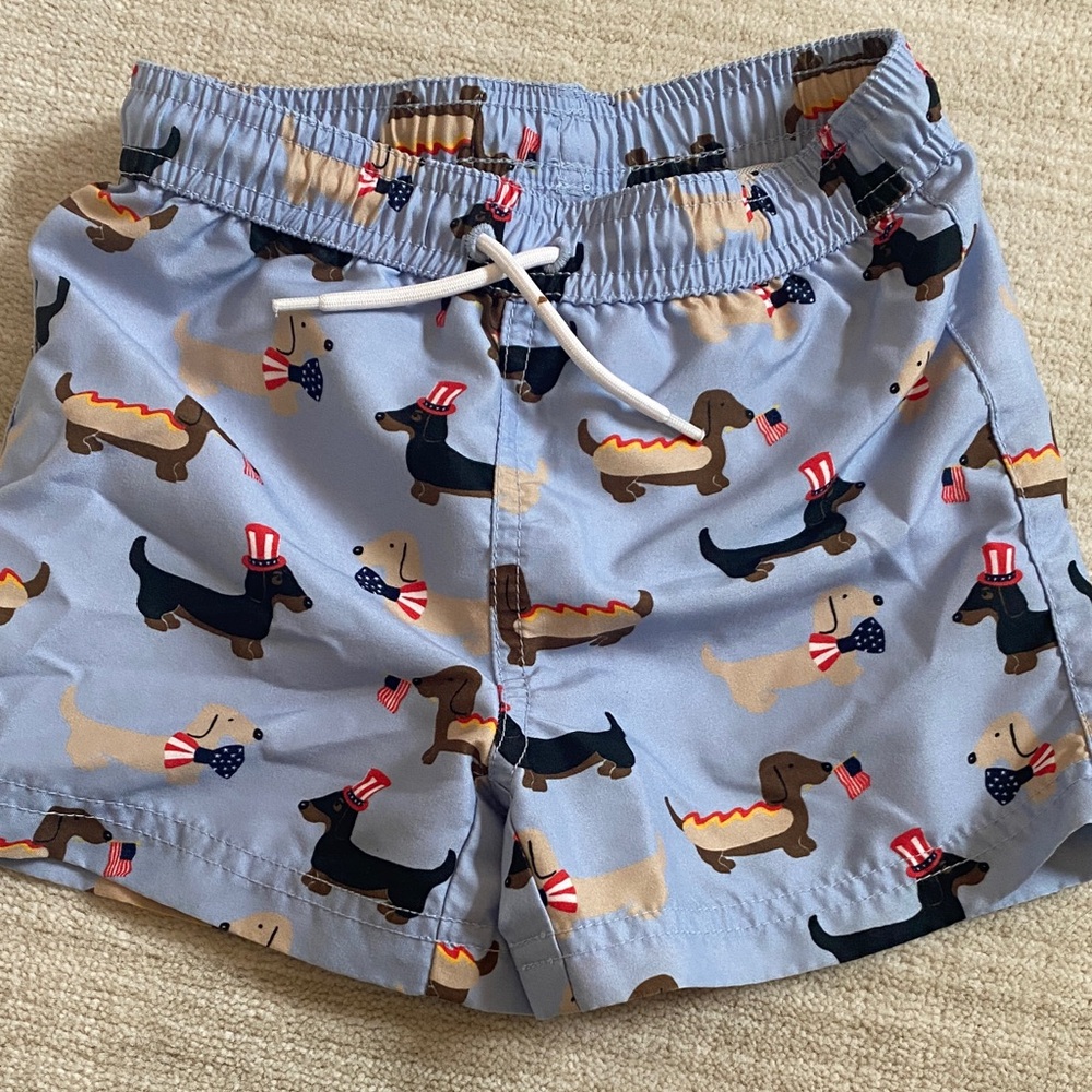 Janie and Jack Blue Swim Trunks with Dachshund Print